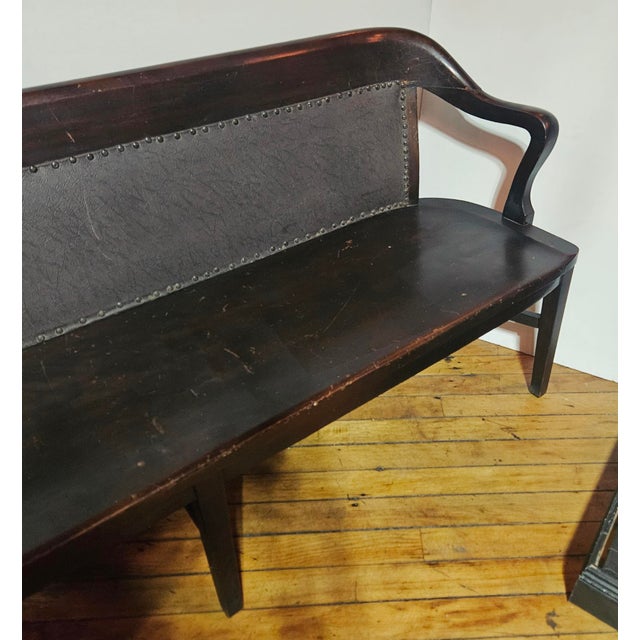 American Sikes Chair Co. Mahogany & Leather 1900s Railroad Station Bench For Sale - Image 3 of 7
