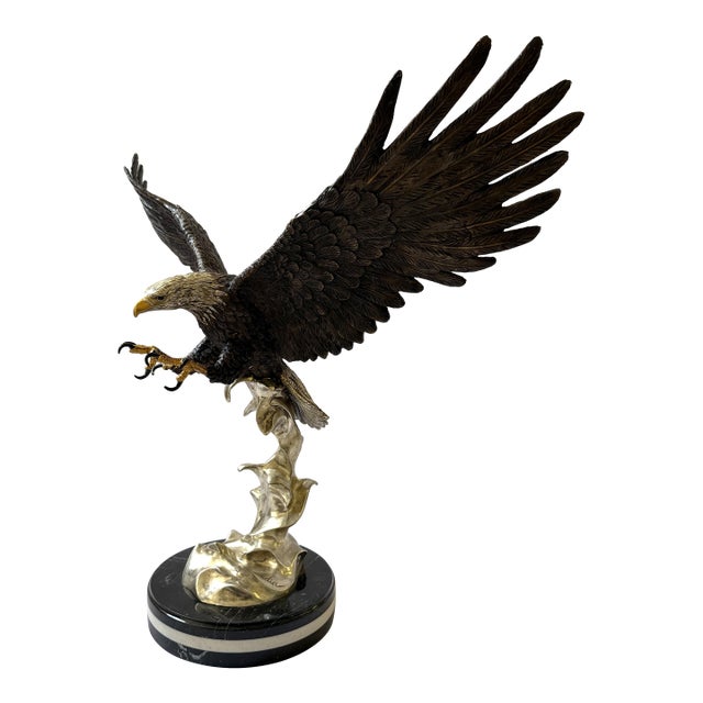 1990s Large Bronze Eagle on Marble Base, Signed Arnadia For Sale