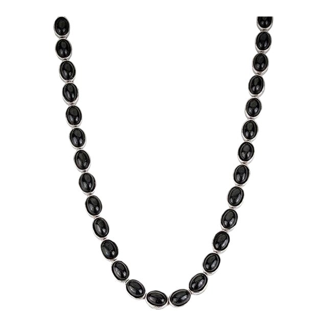 Black Star Gemstone Bezel Set Silver Tennis Necklace 16 Inches- Mothers Day Gift For Sale