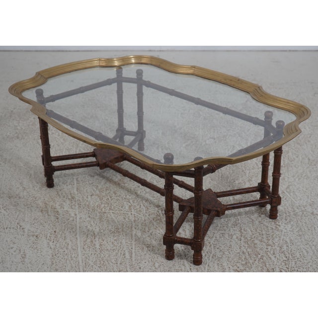 Traditional Baker Regency Style Faux Bamboo Glass Top Coffee Table For Sale - Image 3 of 11