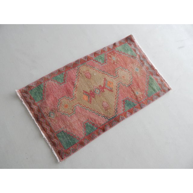 Distressed Turkish Rug 22.44'' x 39.37'' / 57x100cm Hand woven with high quality pure wool Excellent condition From TURKEY...