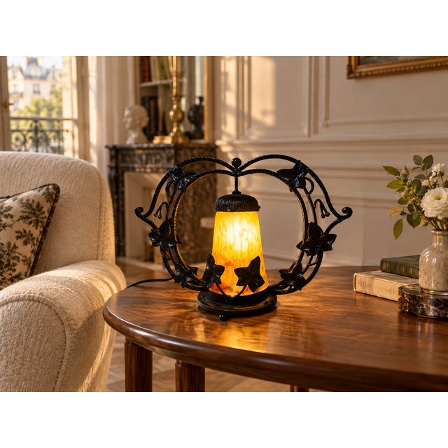 Art Deco Table Lamp in Glass and Wrought Iron, 1930s For Sale - Image 11 of 12
