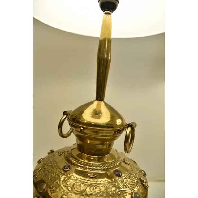 Large Brass and Gemstone Buddha Table Lamps, Set of 2 For Sale - Image 11 of 12