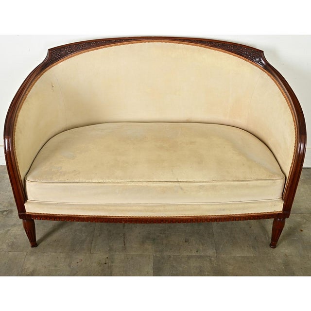 French Art Deco Walnut & Upholstered Settee For Sale In Baton Rouge - Image 6 of 12
