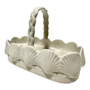 1970s Mottahedeh Porcelain Handled Basket Sea Shell Motif
