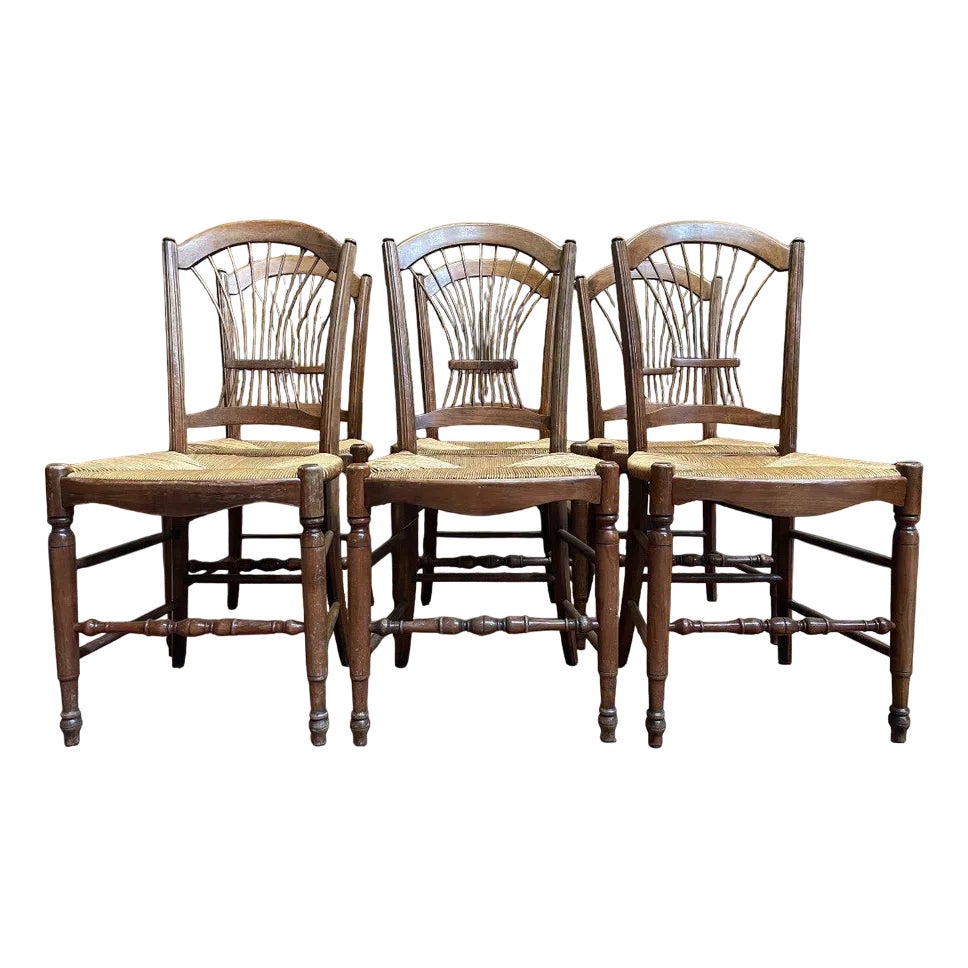 Rustic Straw Chairs with Wicker Backs, Set of 6 | Chairish