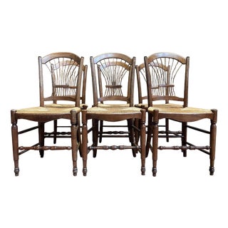 Rustic Straw Chairs with Wicker Backs, Set of 6 For Sale