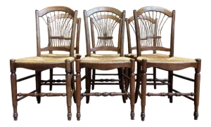 Rustic Straw Chairs with Wicker Backs, Set of 6