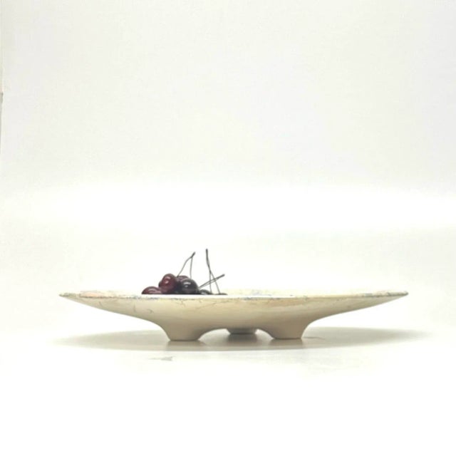 1980s Cream, Pink, & Blue Drizzle Glazed Shallow Dish For Sale - Image 4 of 9