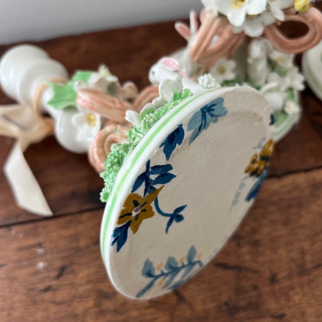 Charming 1980s Hand Crafted English Pottery Rabbit and Bird Candlestick Holders With Ribbon Detail - Set of 3 For Sale In New York - Image 6 of 12