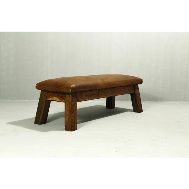 Wood Leather Gym Bench, 1950s For Sale - Image 7 of 10