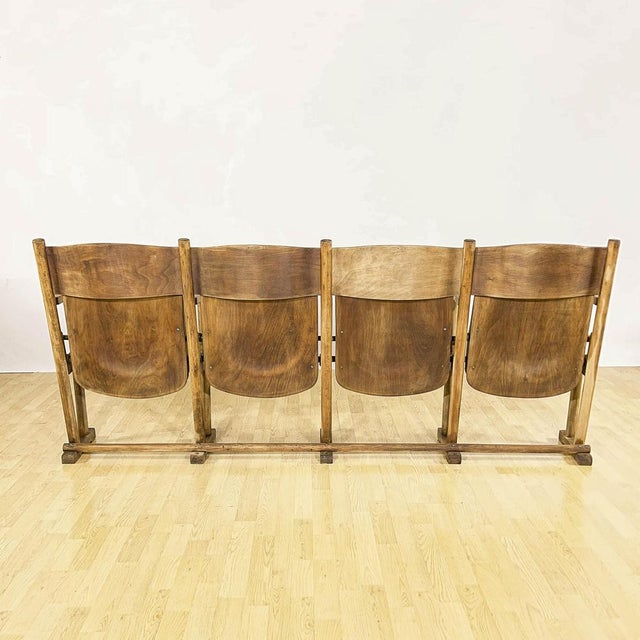 Wooden Four-Seat Cinema Bench, Italy, 1950s For Sale - Image 4 of 18