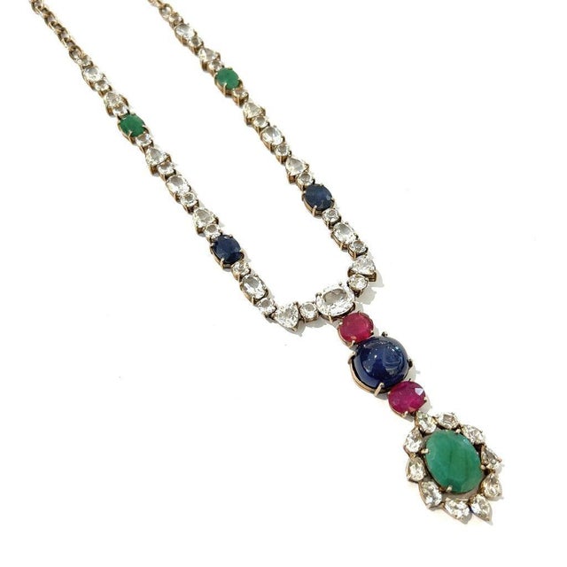 Bochic "Capri" Vintage Sapphire, Ruby & Emerald Necklace - 18K Gold & Silver For Sale - Image 4 of 18