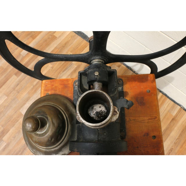 1900 - 1909 Antique Tall Standing Coffee Grinder | Cast Iron Wheel & Solid Pine Cabinet | Industrial Country Store Mill For Sale - Image 5 of 18