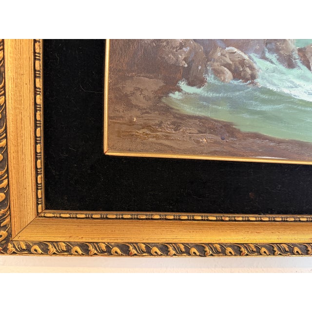 Vintage Original Maritime Oil Painting – Signed, Rocky Coast Waves Seascape For Sale - Image 4 of 8