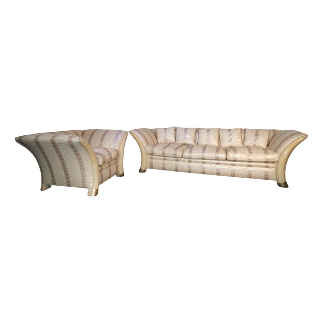 Colonial Style Sofa and Armchair with Saber-Shaped Resin Feet, Italy, 1970s, Set of 2 For Sale