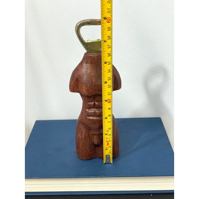 Vintage French Bottle Opener Male Nude Bust Carved Wood