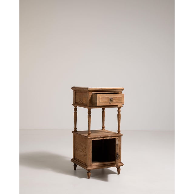 Wood Oak Side Table with Marble Top, Antique, France, Early 20th Century For Sale - Image 7 of 14