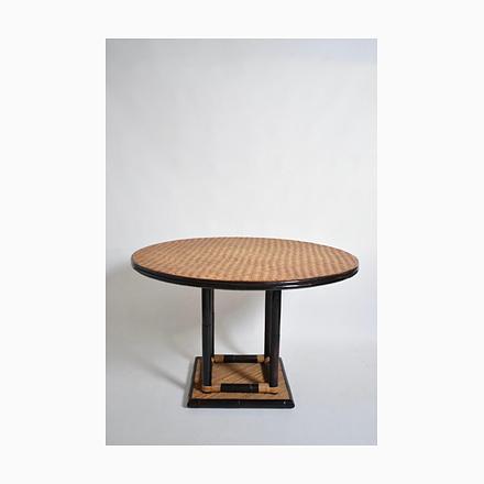 Wood Vintage Round Rattan Dining Table, 1970s For Sale - Image 7 of 7