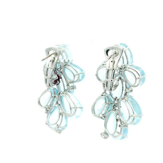Metal Italian Aquamarine and Diamond Chandelier Earrings in 18k White Gold, Circa 1990, Pair For Sale - Image 7 of 13
