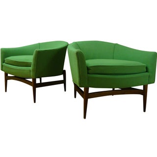 Vintage Danish Floating Base Club Chairs - A Pair For Sale