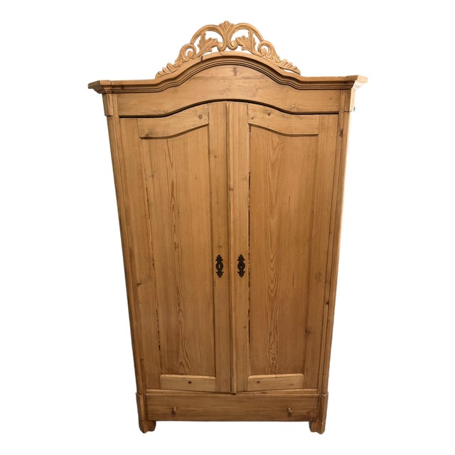 Antique French Provincial Carved Pine Armoire For Sale