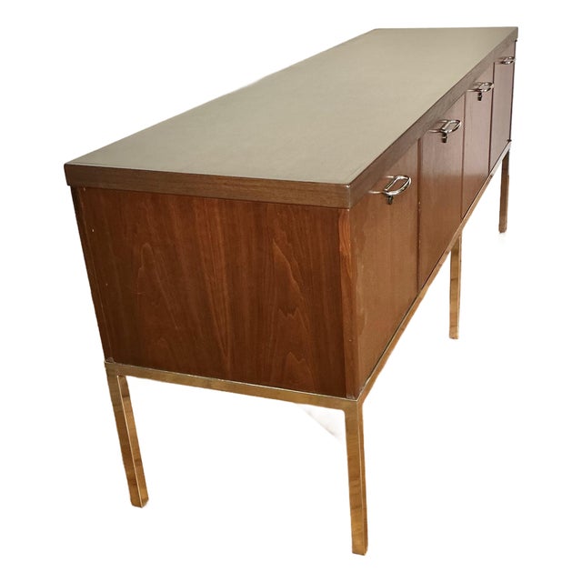 Florence Knoll Attributed Mid Century Walnut and Chrome Office Credenza For Sale