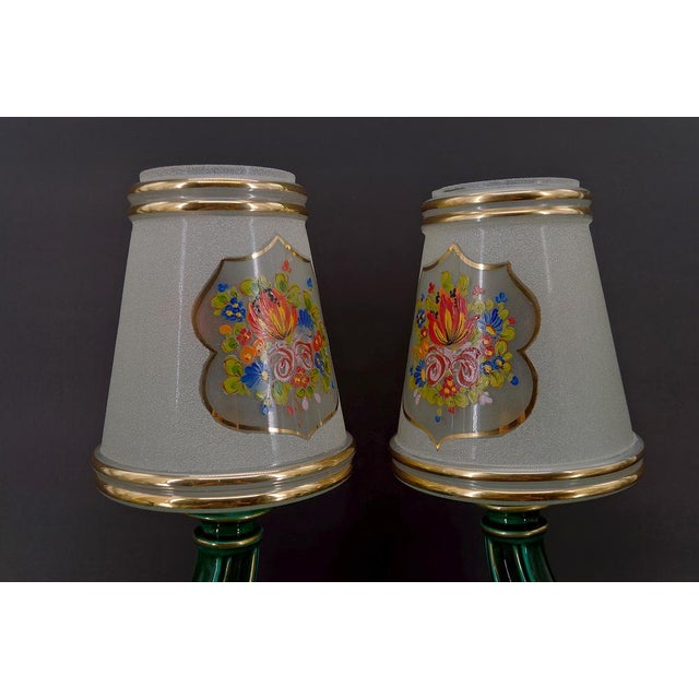 Green & Gold Earthenware Lamps, France, 1940s, Set of 2 For Sale - Image 16 of 18