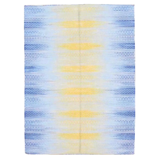 Ikat Style Handwoven Cotton Kilim Rug For Sale