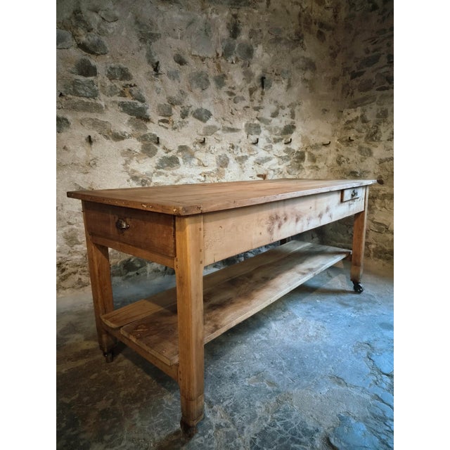 Antique Cherry Wood Kitchen Island Work Table with Drawers, 1890s For Sale - Image 4 of 18