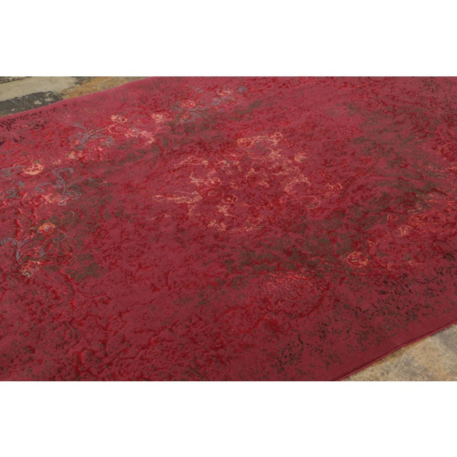 Bright Pink Rug & Kilim’s Distressed Contemporary Floral Rug Pair, in Bright Red & Pink Hues For Sale - Image 8 of 9