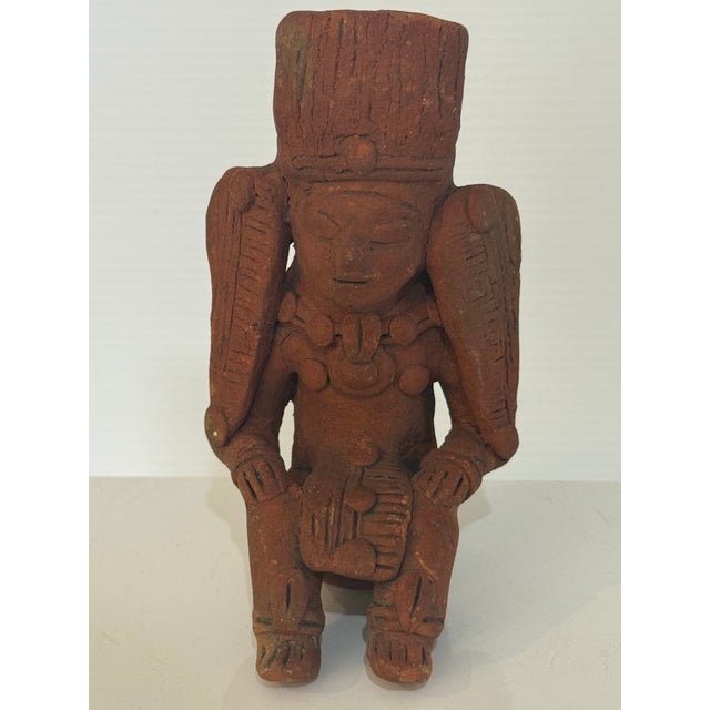 Vintage Pre-Columbian Style Terracotta Seated Figure Sculpture 5” T X 2” W X 3” D For Sale - Image 4 of 11
