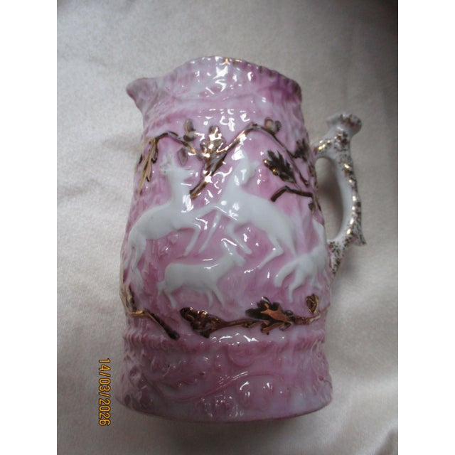 Victorian Antique Victorian Ornate Pink Gold Gilded Deer Creamer Pitcher For Sale - Image 3 of 5