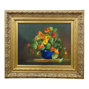 Olga Plam Still Life Flower Vase Bouquet Oil Painting on Board 29"