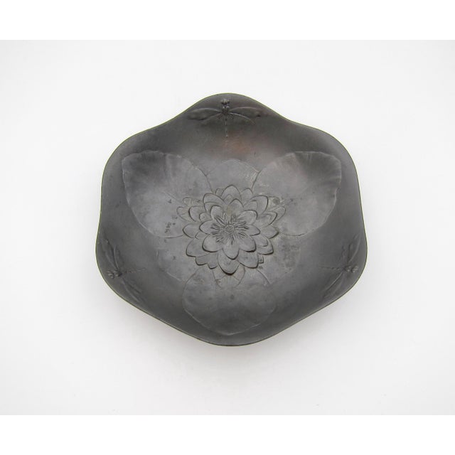 Art Nouveau Kayserzinn Bowl With Water Lily and Dragonflies For Sale - Image 9 of 10