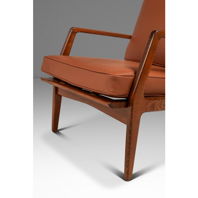 Restored Danish Modern Model 596 Lounge Chair in Beech & Leather Attributed to Lawrence Peabody & Ib Kofod Larsen for Selig, Denmark, C. 1950's For Sale - Image 11 of 18
