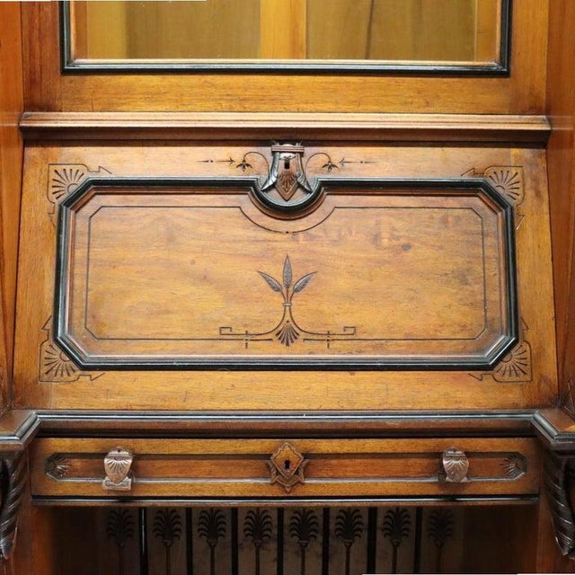 Rare Antique Victorian Egyptian Revival Figural Carved Walnut Secretary C1880 For Sale - Image 9 of 18