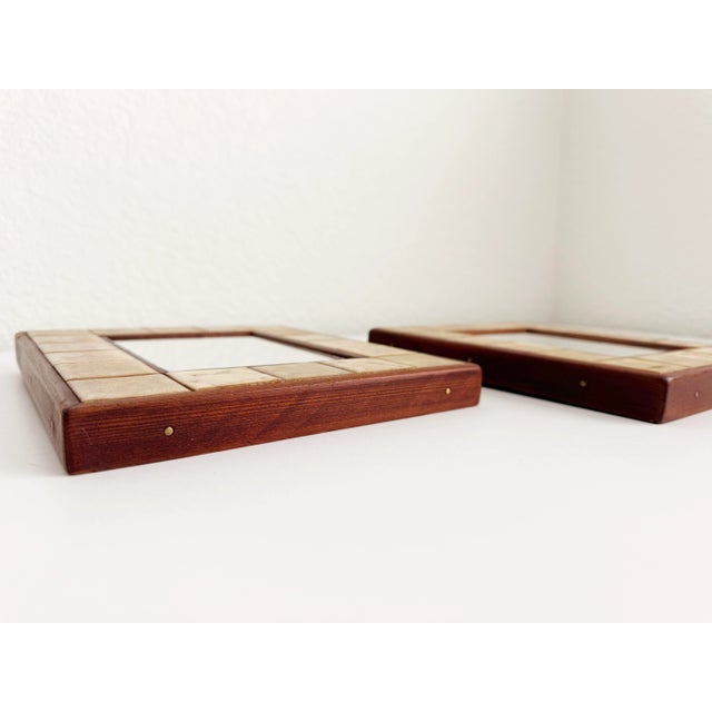 Green 1960s Mid-Century Modern Berthold Muller Style Tile & Rosewood Wall Mirrors - A Pair For Sale - Image 8 of 8