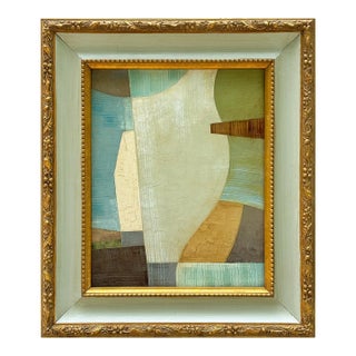 Contemporary Abstract Color-Block Oil Painting in Vintage Frame For Sale