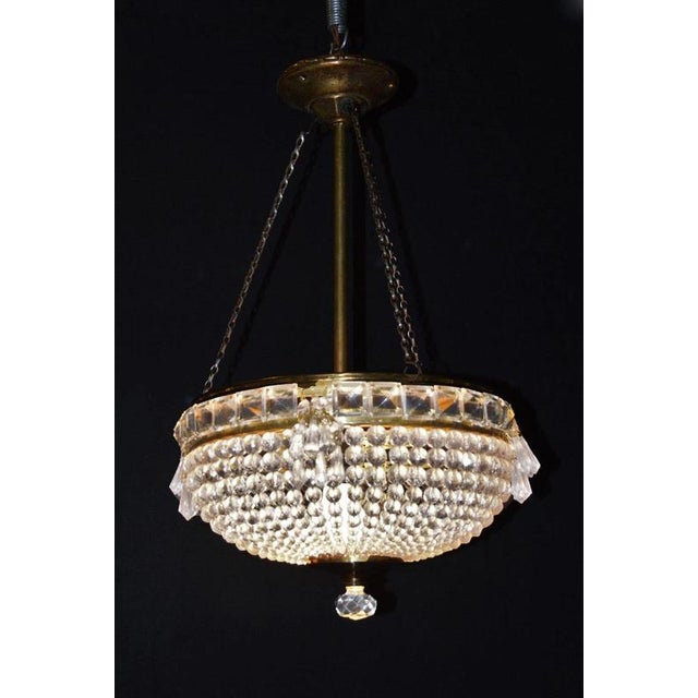 Art Deco French Crystal Beaded Basket Chandelier with Brass, 1930s For Sale - Image 3 of 7