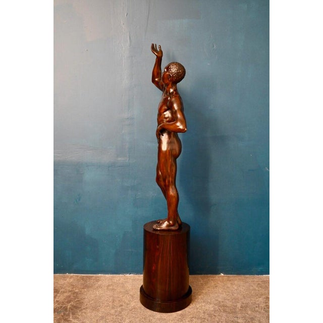Wood Italian Artist, Very Large Nude Sculpture of a Young Man, 1920s-1940s, Wood For Sale - Image 7 of 18