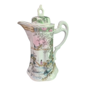 Vintage Asian Inspired Figural Scenic Teapot Hand Painted