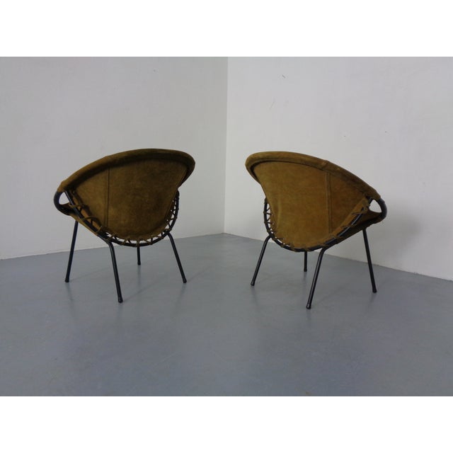 Metal Olive Green Suede Balloon Chair from Lusch, Germany, 1960s For Sale - Image 7 of 16
