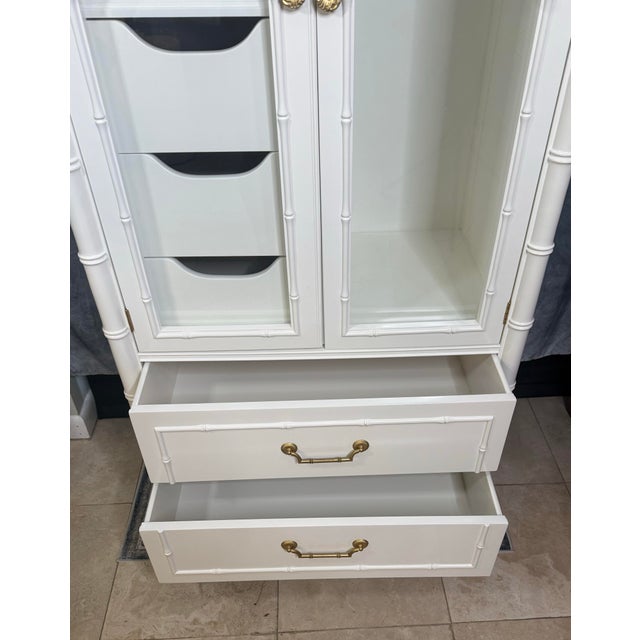 Late 20th Century White Thomasville Faux Bamboo Armoire, Attributed For Sale - Image 11 of 11