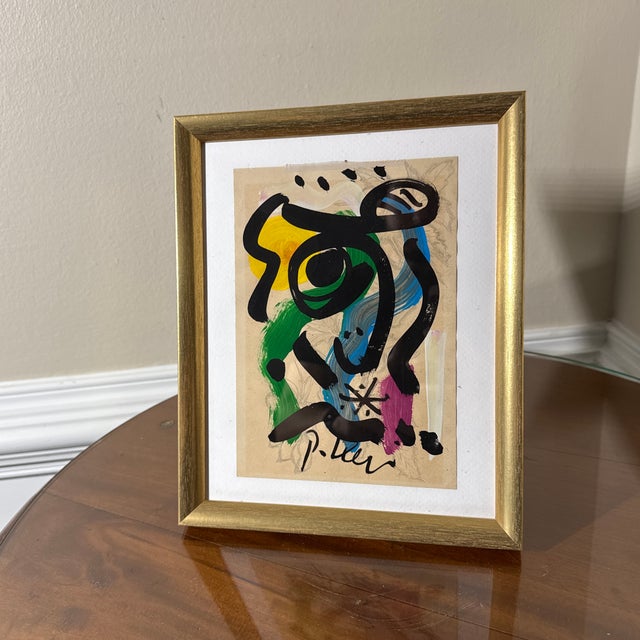 Black 1970s Peter Robert Keil Original Painting Abstract Miro Style Modern Art Signed Framed For Sale - Image 8 of 9