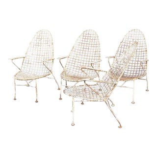 Italian Mid-Century Space Age High-Back Wire Lounge Chairs, Set of 4 For Sale