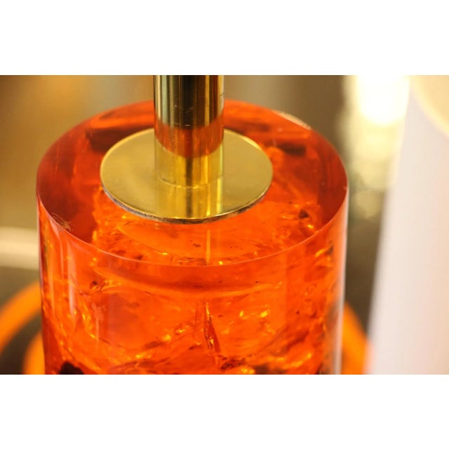 Red Fractal Resin Table Lamps on Brass Stands, 1970s, Set of 2 For Sale - Image 12 of 14