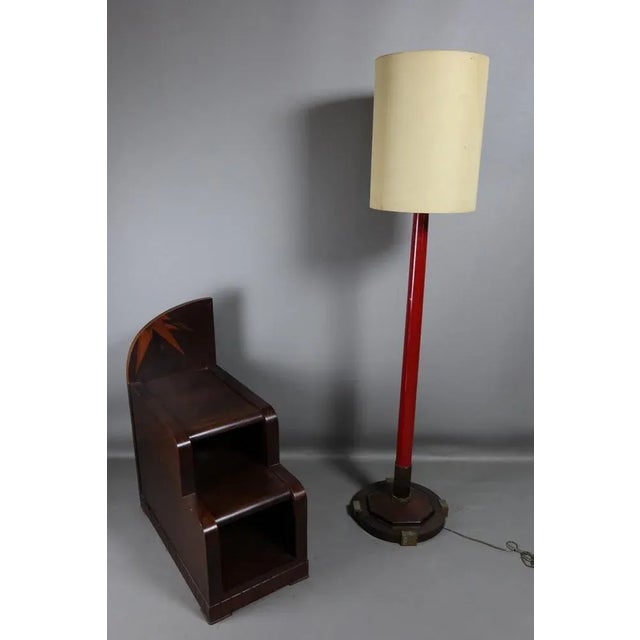 Art deco floor lamp" rosewood floor lamp and red lacquer barrel. It is in its original condition and the lampshade will...