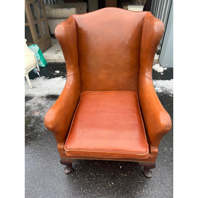 Classic Saddle Leather Wingback Chair For Sale In Philadelphia - Image 6 of 6