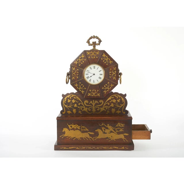 Wood 19th Century Mahogany / Brass Inlay Desk Clock For Sale - Image 7 of 11